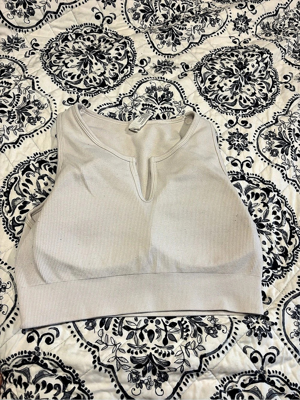 90 Degree by Reflex Ribbed Crop Tank Top in Cream Large